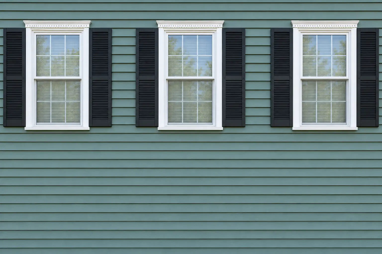 New vinyl lap siding with white-trimmed windows